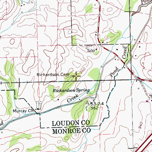 Topographic Map of Richardson Cemetery, TN