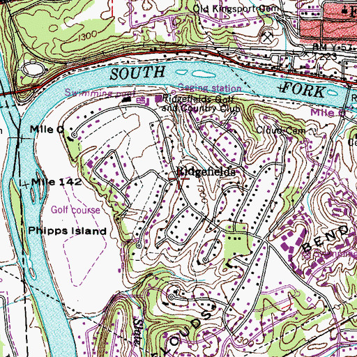 Topographic Map of Ridgefields, TN