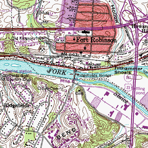Topographic Map of Ridgefields Bridge, TN