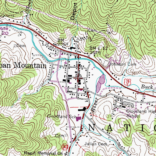 Topographic Map of Roan Mountain, TN