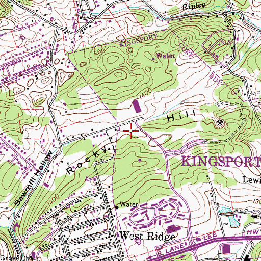 Topographic Map of Rocky Hill, TN