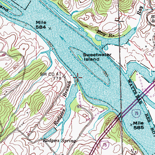 Topographic Map of Rodgers Branch, TN