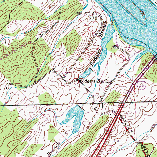 Topographic Map of Rodgers Spring, TN