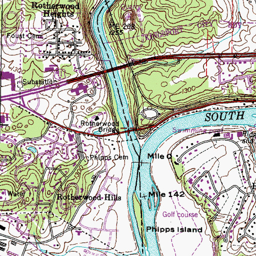Topographic Map of Rotherwood Bridge, TN