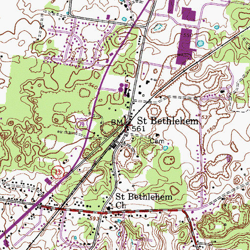 Topographic Map of Saint Bethlehem, TN