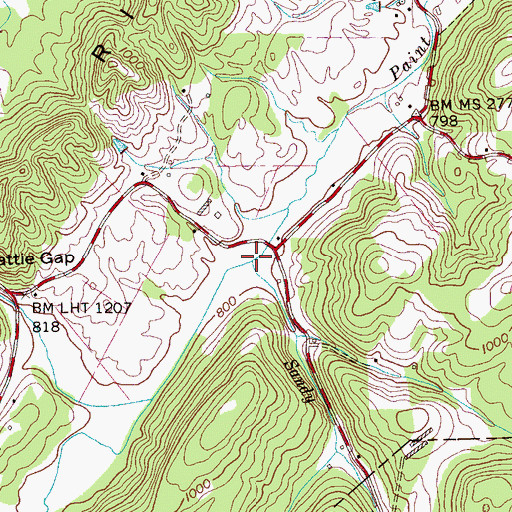 Topographic Map of Sandy Branch, TN