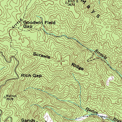 Topographic Map of Scrawls Ridge, TN