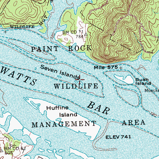 Topographic Map of Seven Islands, TN