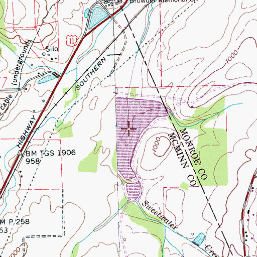 Topographic Map of Sweetwater Creek Watershed Number One Reservoir, TN