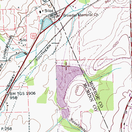 Topographic Map of Sweetwater Creek Watershed Dam Number One, TN