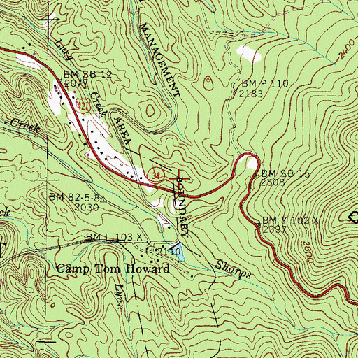 Topographic Map of Camp Tom Howard Dam, TN