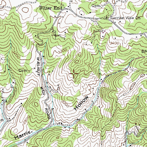 Topographic Map of Bitter End School (historical), TN