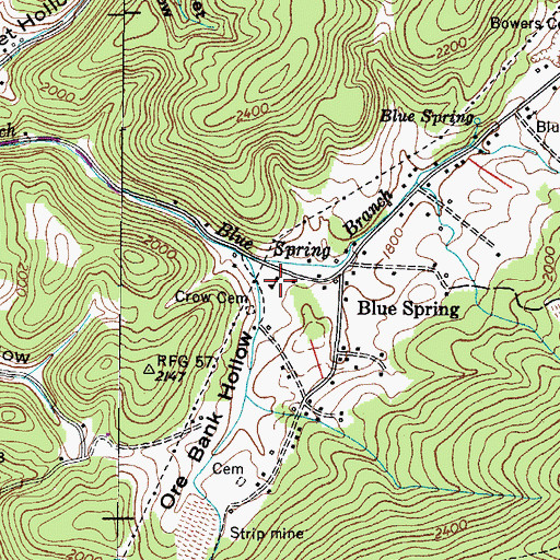 Topographic Map of Blue Springs School (historical), TN