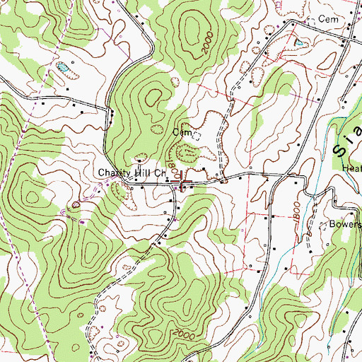 Topographic Map of Charity Hill, TN