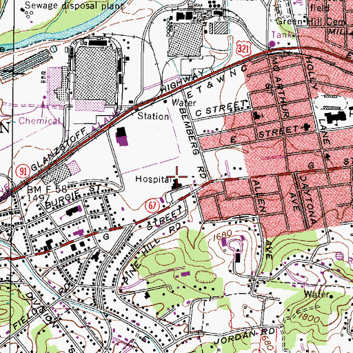 Topographic Map of Eastern Tennessee State University Para-Medical Center, TN