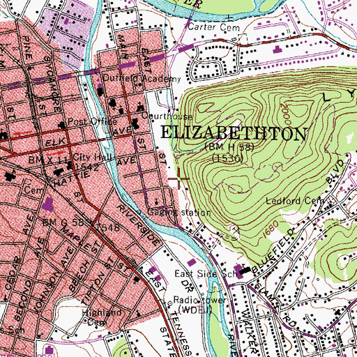 Topographic Map of Elizabethton City Park, TN