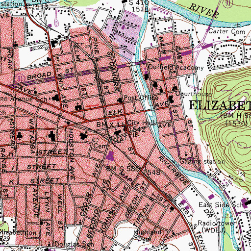 Topographic Map of Elizabethton Municipal Building, TN