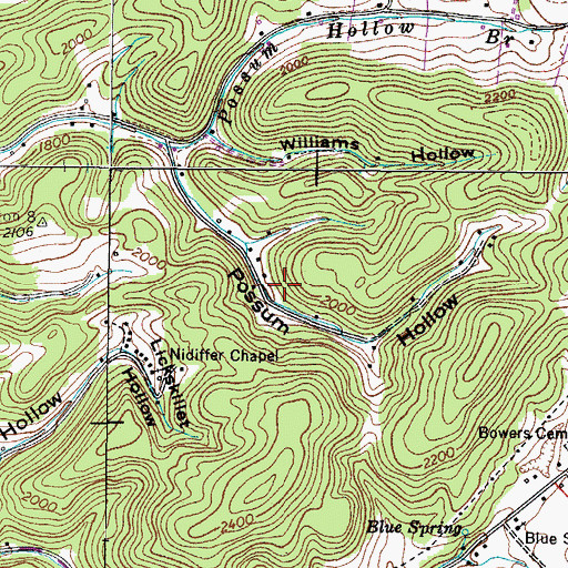 Topographic Map of Freewill Church (historical), TN