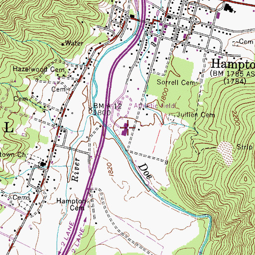 Topographic Map of Hampton High School, TN