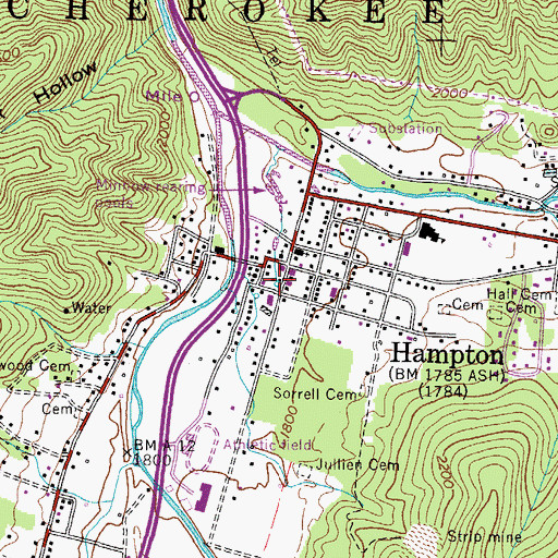 Topographic Map of Hampton Spring, TN