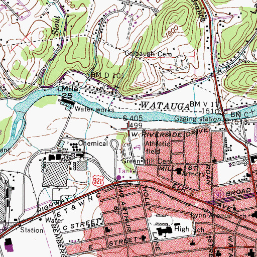 Topographic Map of Riverside Park, TN