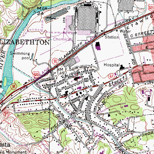 Topographic Map of West Side Elementary School, TN