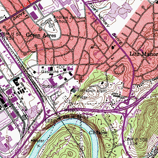 Topographic Map of Beechwood Village, TN