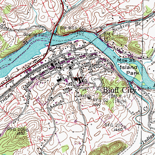 Topographic Map of Bluff City Middle School, TN