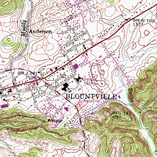 Topographic Map of Blountville Elementary School, TN