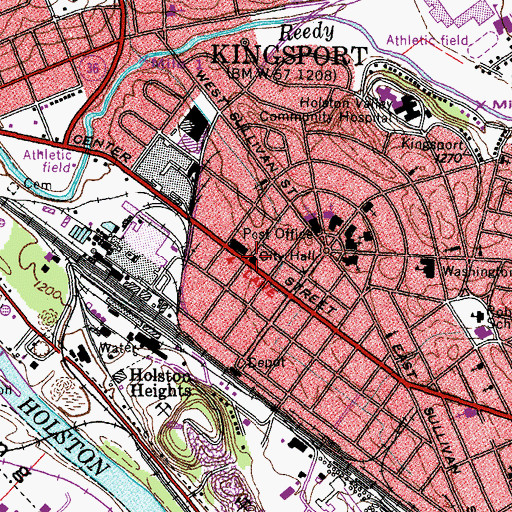 Topographic Map of Kingsport City Hall, TN