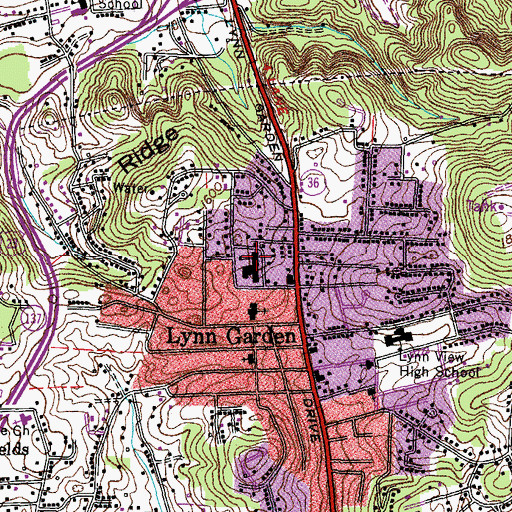 Topographic Map of Lynn Garden Elementary School, TN