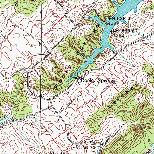 Topographic Map of Rocky Spring School (historical), TN