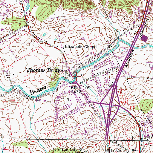 Topographic Map of Thomas Mill (historical), TN