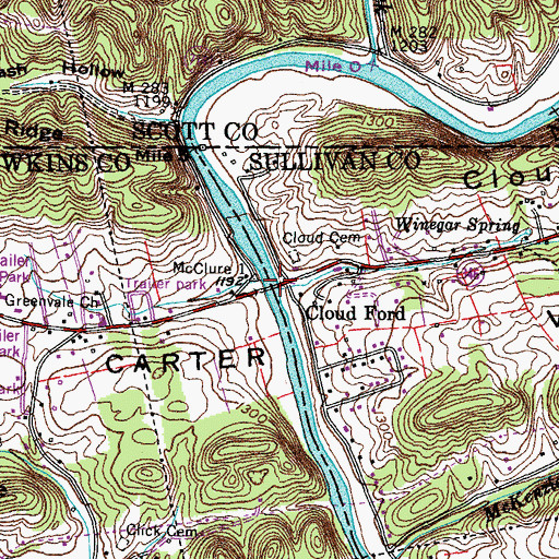 Topographic Map of Wininger Spring Branch, TN