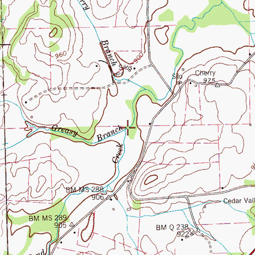 Topographic Map of Greasy Branch, TN