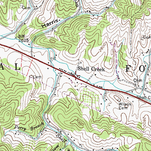 Topographic Map of Shell Creek, TN