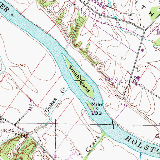 Topographic Map of Smith Island, TN