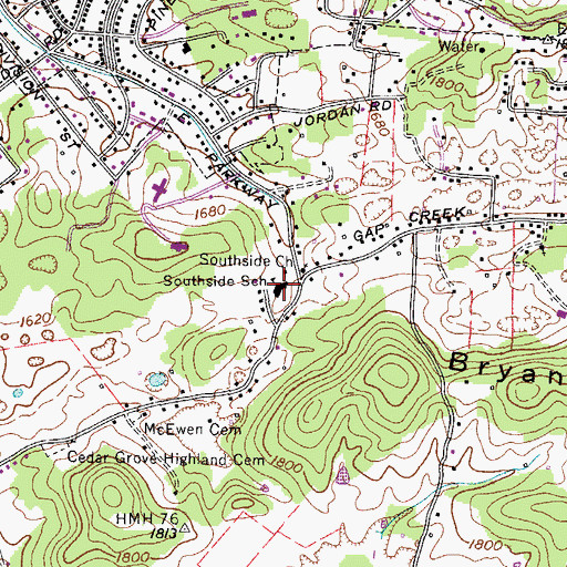 Topographic Map of Southside School, TN