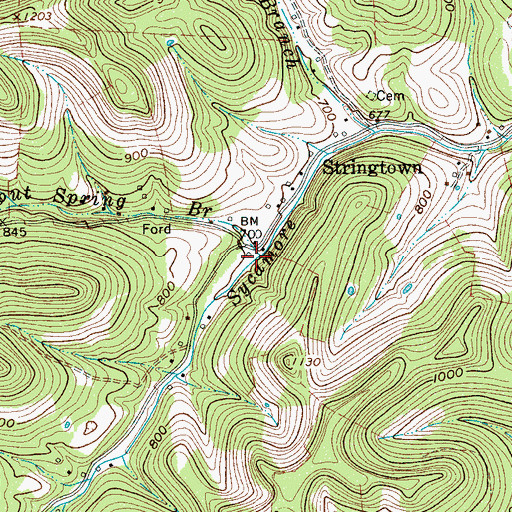 Topographic Map of Spout Spring Branch, TN