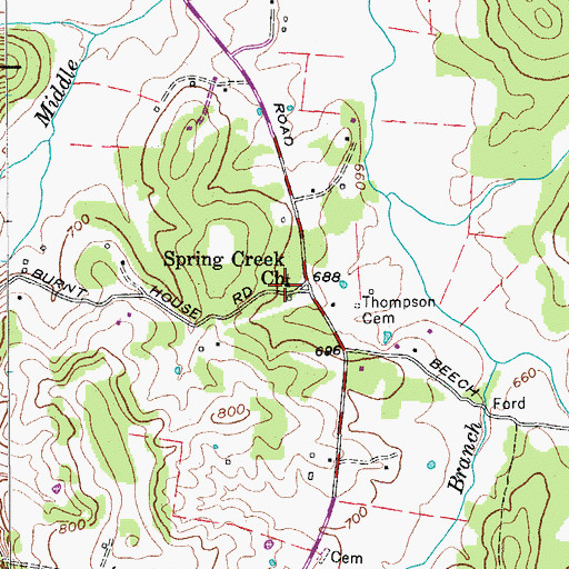 Topographic Map of Spring Creek Church, TN
