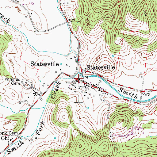 Topographic Map of Statesville, TN