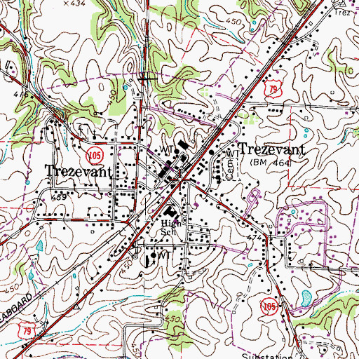 Topographic Map of Trezevant, TN