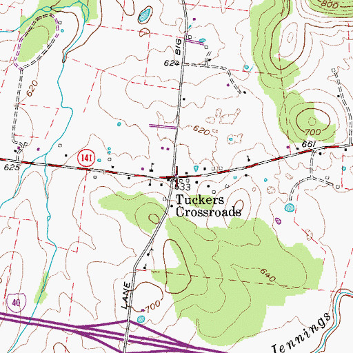 Topographic Map of Tuckers Crossroads, TN