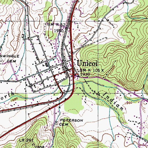 Topographic Map of Unicoi, TN
