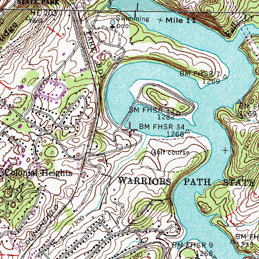 Topographic Map of Warriors Path State Park, TN