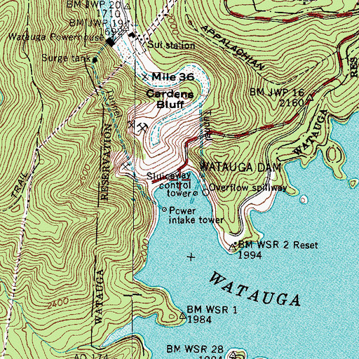 Topographic Map of Watauga Dam, TN