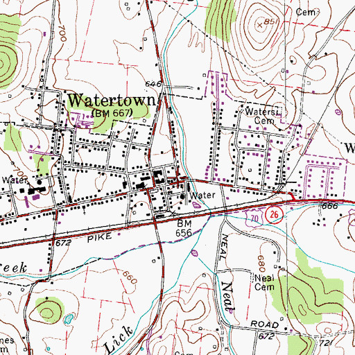 Topographic Map of Watertown, TN