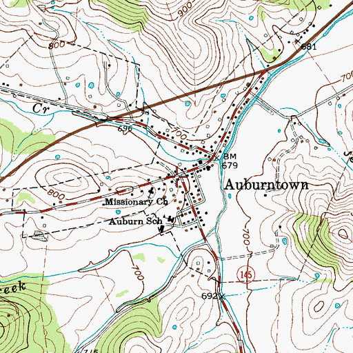 Topographic Map of Auburntown, TN
