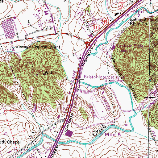 Topographic Map of Back Creek, TN