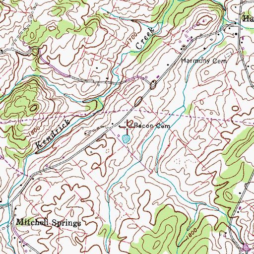 Topographic Map of Bacon Cemetery, TN